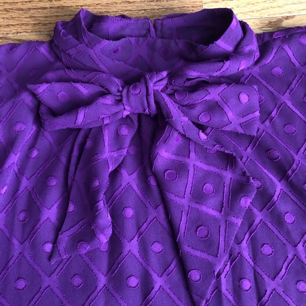 Ann Taylor Mock Neck Bow Lined Polka Dot Purple Top Women’s Size S - Picture 4 of 10